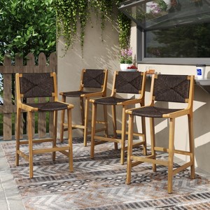 Christopher Knight Home Karolyn Outdoor Rustic Acacia Wood and Rattan Armless Bar Stools (Set of 4) - 1 of 4