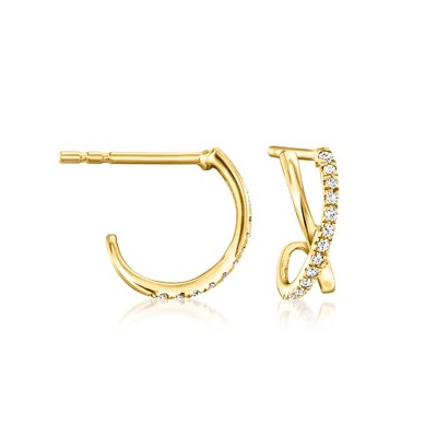 RS Pure by Ross-Simons 0.10 ct. t.w. Diamond Crisscross C-Hoop Earrings in 14kt Yellow Gold