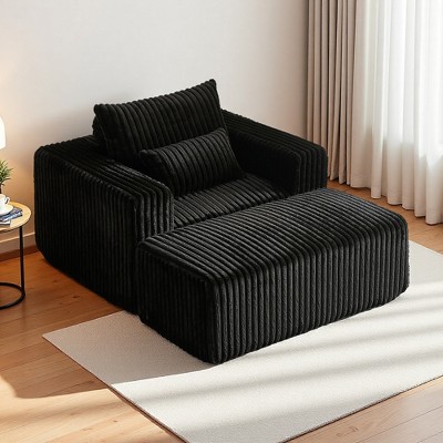 62.5" Corduroy Lounge Chair Sofa with Removable Footrest