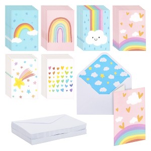 Paper Junkie 48 Pack Rainbow Cards with Envelopes for Thank You, Baby Shower, Birthday, Kids Stationary, Girls (Pastel, 4x6 In) - 1 of 4