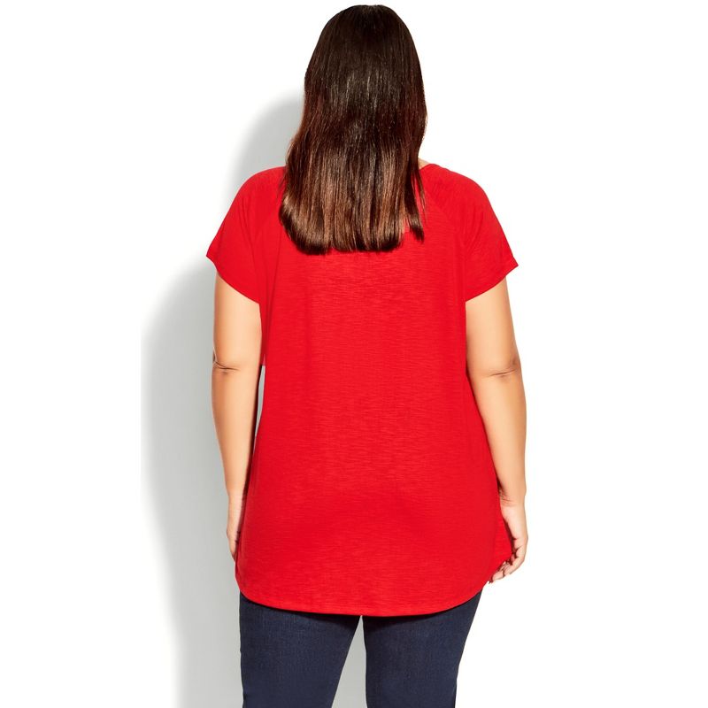 Women's Plus Size 3 Bar V-Neck Top - salsa red | AVENUE, 3 of 7