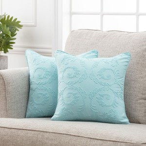 Chanasya Damask Blue Boho Embroidered Throw Pillow Cover- 2-Piece Set - 18" x 18” - 1 of 4