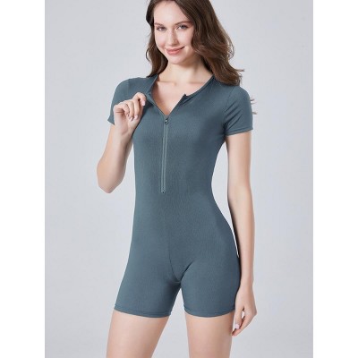 DOMETOUR Zippered One Piece jumpsuit Short Sports Yoga Jumpsuit for Women