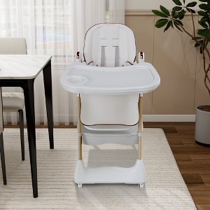 Aortzio Baby High Chair With Wheels,White - 1 of 4