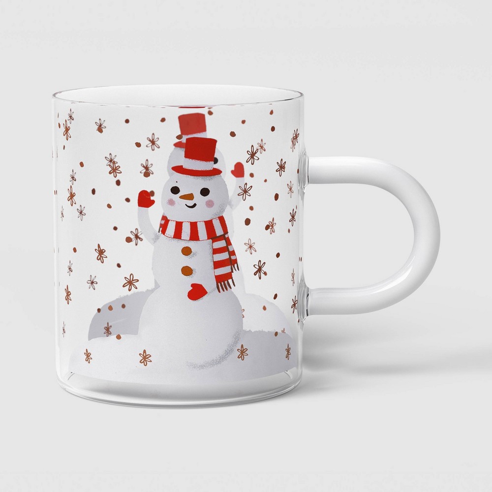 15.2 fl oz Christmas Snowman Print Glass Mug - Wondershop™