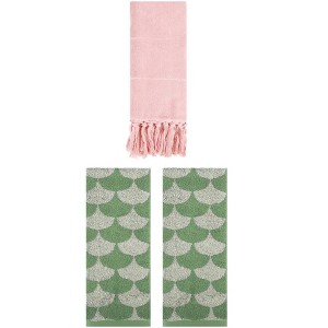 REGALWOVEN 3 Packs Cotton Geometric and Solid Absorbent Soft Hand Towel for Bathroom Kitchen - 1 of 4