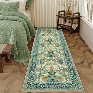 Farmhouse Floral Runner Rug 2x6 Green Machine Washable Entryway Hallway Rug,Thin Low Pile,Non Shedding Soft Carpet with Non Slip Backing for Kitchen - 1 of 4