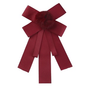 Allegra K Women's Pre-tied Bowknot Pin Solid Color Neckties Elegant Brooch Bow Tie - 1 of 4