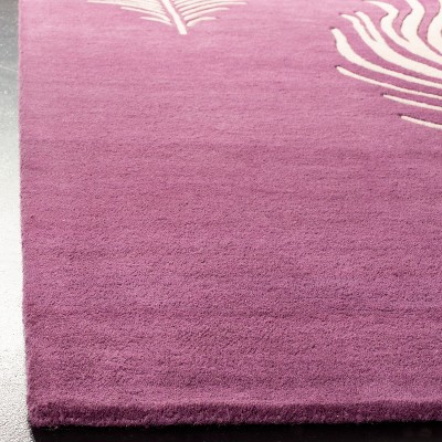 Purple and Ivory Tufted Wool Area Rug with Peacock Feather Design