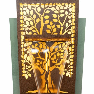 Patina Green Galvanized Steel Outdoor Water Fountain with LED Lights