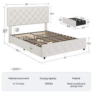 Full Queen King Size Bed Frame with 4 Storage Drawers and Adjustable Faux Leather Headboard, Diamond Stitched Button Tufted, No Box Spring Needed - 1 of 4