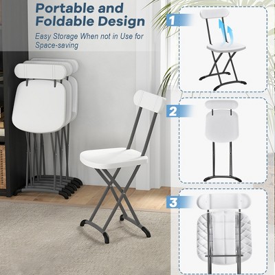 White Folding Chairs with Metal Frame and Ergonomic Backrest, Set of 2