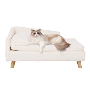 Elevated Luxury Velvet Dog Sofa Bed L Shaped Dogs Lounger Couch Bed with Removable Cushion Mat & Soft Pillow for Kitten Puppy - 1 of 4