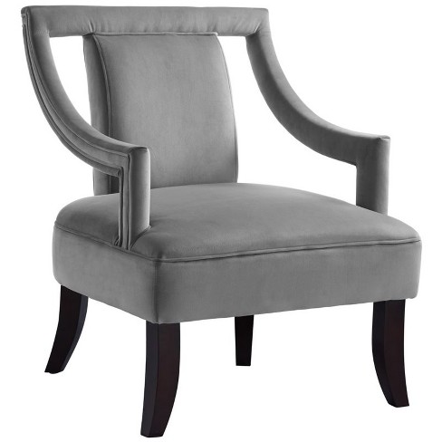 Brady Grey Velvet Accent Chair Cut Out Shaped Back Elegant Arms In Gray Posh Living