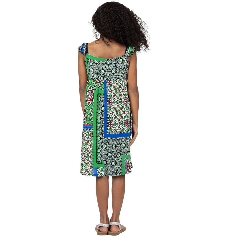 24sevenkid Girls Green Scarf Print Ruffle Summer Dress, 3 of 6