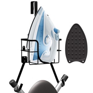 Bryt Ironing Board Holder Wall Mount & Over the Door Hanger, Laundry Room Storage & Organization, Iron & Ironing Board Hanger T&V Shaped, Black - 1 of 4