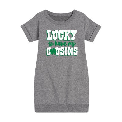 - Instant Message - St. Patrick's Day Lucky to Have My Cousins Graphic Short Sleeve Fleece Dress