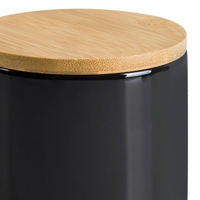 Black Ceramic Bathroom Storage Jar with Bamboo Lid
