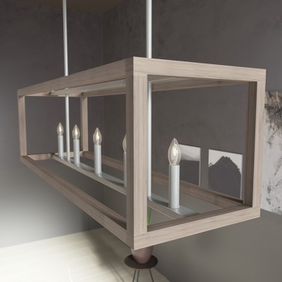 Squire Manor Brushed Nickel 5-Light Linear Chandelier with Wood Accents