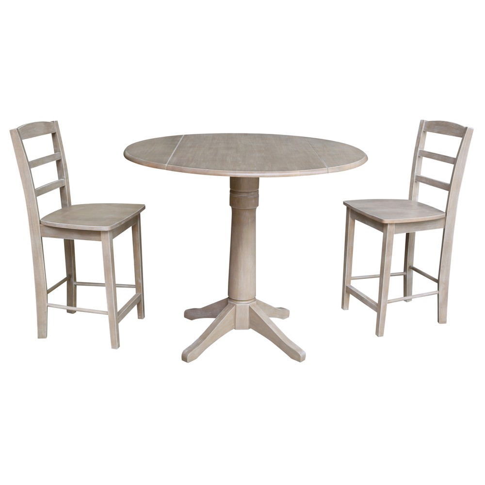 36.3 Joan Round Pedestal Gathering Height Table with 2 Counter Height Stools Washed Gray Taupe - International Concepts was $899.99 now $674.99 (25.0% off)