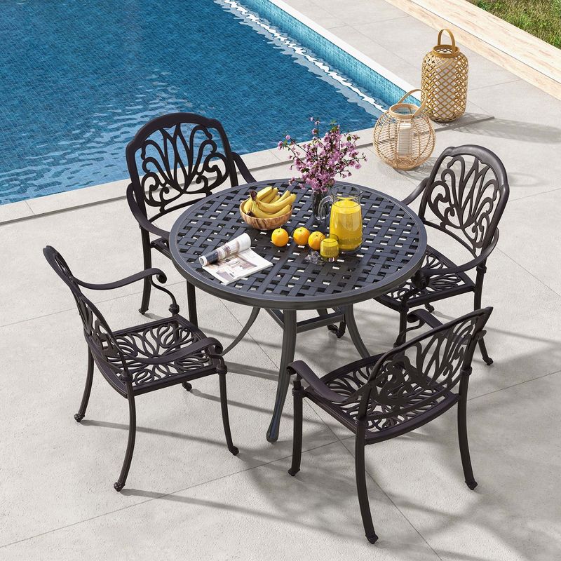 Costway 4pcs Patio Cast Aluminum Dining Chairs Armrests Outdoor Stackable Bronze/White, 2 of 9