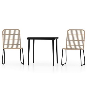 vidaXL Patio Dining Set - 3 Piece Outdoor Rattan Furniture, Glass Table, Comfortable Oak & Black Chairs, Lightweight and Weatherproof - 1 of 4