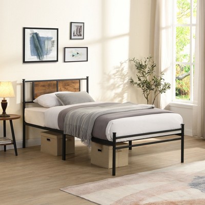 NicBex Modern Twin/Full/Queen/King Metal Platform Bed Frame with Wood Headboard,Under Bed Storage,Noise-Free,No Box Spring Needed,Easy Assembly,Black
