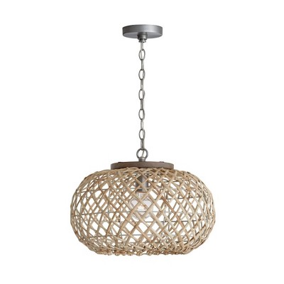 Hand-Woven Rattan and Antique Nickel Pendant Light