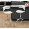 HomeRoots Set of Two White and Silver Metal and Faux Leather Low Back Adjustable Height Bar Chairs - 2 of 4