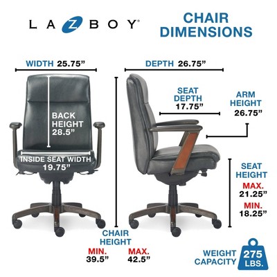 Executive High-Back Black Leather Swivel Office Chair with Wood Accents
