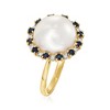 Ross-Simons 12.5-13mm Cultured Button Pearl and .60 ct. t.w. Sapphire Ring With Diamond Accents in 14kt Yellow Gold - 3 of 4