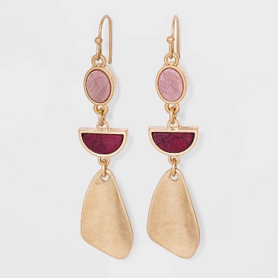 Semi-Precious Rhodochrosite and Dyed Violet Howlite Drop Earrings - Universal Thread™ Berry Pink