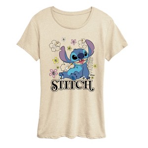 Women's - Disney - Stitch Sit Floral Short Sleeve Graphic T-Shirt - 1 of 4