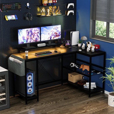 49.6" L Shaped Computer Desk, Reversible Corner Computer Desk with Power Outlets