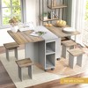 Vynxaria Folding Tables - 5-Piece Expandable Dining Set with Storage, 4 Chairs, 55" Space-Saving Brown Table - 3 of 4