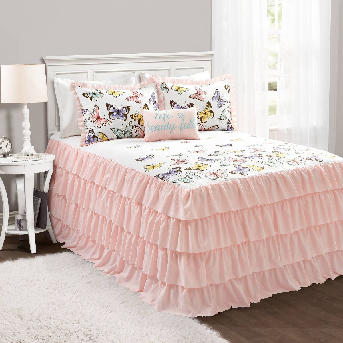 3pc Full Flutter Butterfly Bedspread Kids' Quilt Set Pink - Lush Décor