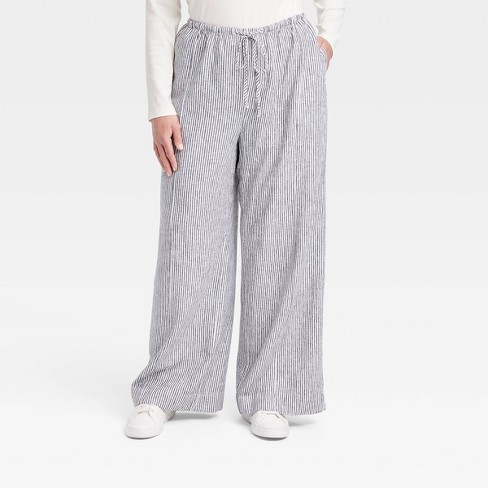 Women's High-rise Wide Leg Linen Pull-on Pants - A New Day™ Black/white  Striped 3x : Target