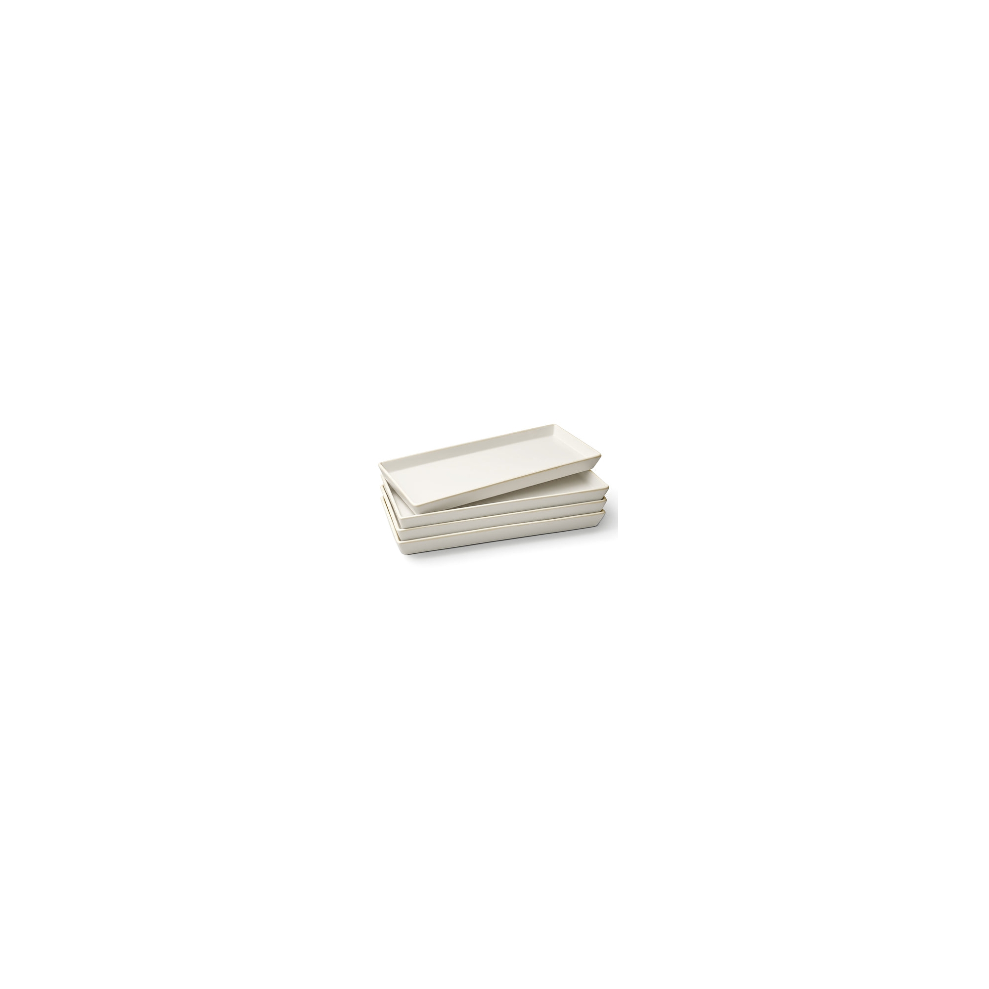 Kook Ceramic Rectangular Serving Trays, White, 11 Inch, Set of 4
