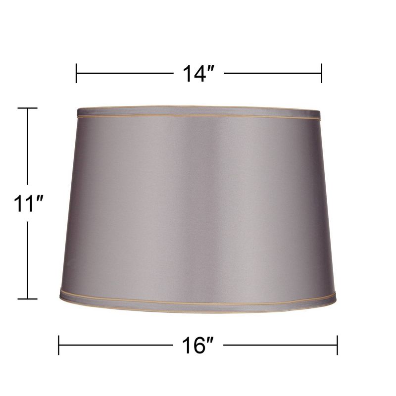 Springcrest Sydnee 14" Top x 16" Bottom x 11" High x 11" Slant Lamp Shade Replacement Medium Gray with Trim Drum Modern Fabric Spider Harp Finial, 4 of 8