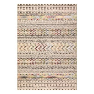 2 x 6 ft Polyester Black Rectangular Dining Room Laundry Bathroom Kitchen Geometric Stripped Print Modern Machine Washable Runner Rug - 1 of 4