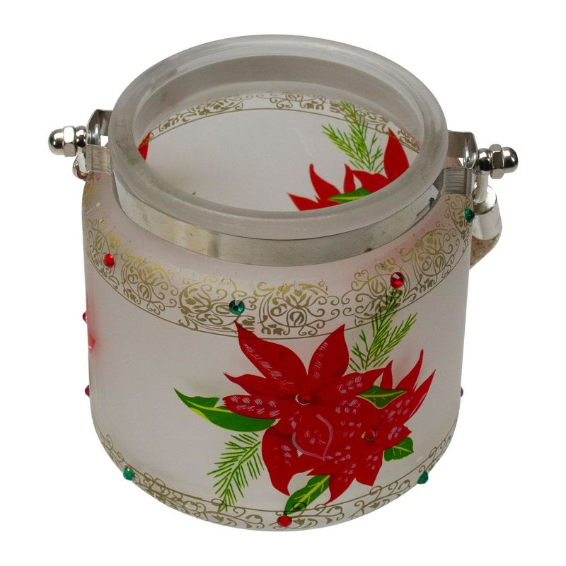 Northlight 4" Hand-Painted Red Poinsettias and Gold Flameless Glass Christmas Candle Holder, 4 of 6