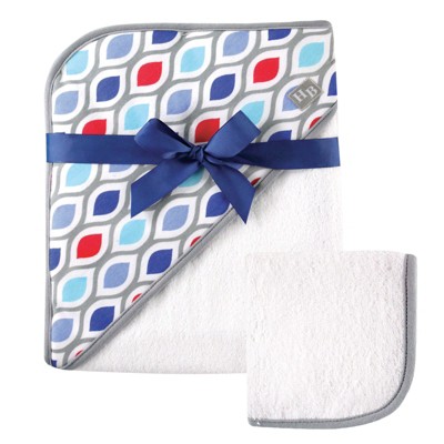Hudson Baby Infant Boy Cotton Hooded Towel and Washcloth 2pc Set, Net, One Size