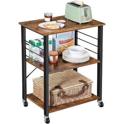 Kitchen Shelf on Wheels, Serving Cart with 3 Shelves,with 6 Hooks