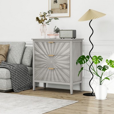 Modern Pine Legs 3 Drawer Storage Cabinet,Farmhouse Entryway Cabinet with 3 Drawers,Wooden Living Room Bedroom Nightstand Dresser-Coolbibila