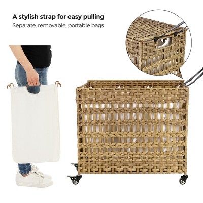 Natural Woven Polypropylene Kids Laundry Hamper with Lid and Wheels