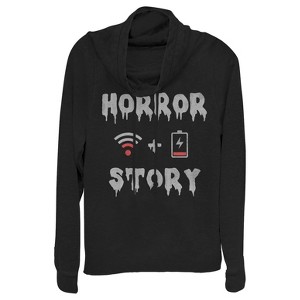 Juniors Womens CHIN UP Halloween WIFI Horror Story Cowl Neck Sweatshirt - 1 of 3