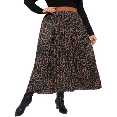 BLUEMING Womens Plus Size Pleated Skirts Floral High Rise Elastic Waist Swing Flar Maxi Skirt