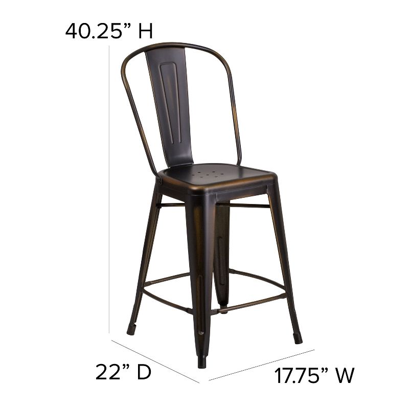 Flash Furniture Commercial Grade 24" High Distressed Metal Indoor-Outdoor Counter Height Stool with Back, 5 of 17