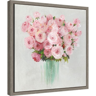 Pink Roses Still Life Canvas Print with Gray Frame, 16 x 16 inches