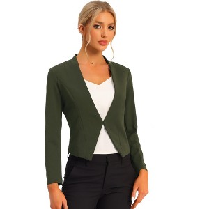 INSPIRE CHIC Women's Collarless Work Office Long Sleeve Cropped Blazers - 1 of 4